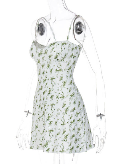Floral Dress Mini Dresses Sleeveless Straps Neck Sexy Spring