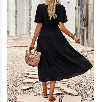 Solid Color High Waisted V-Neck Maxi Dress for All Occasions