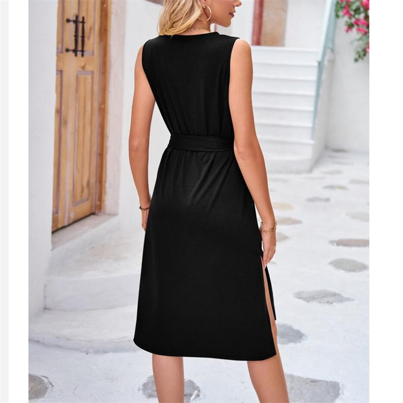 Solid Color Sleeveless Midi Dress in Multiple Colors