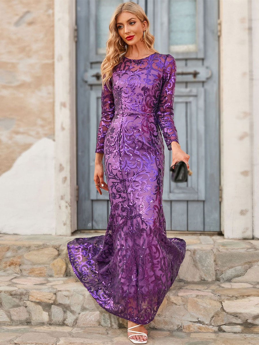 Birthday Maxi Dress Jewel Neck Long Sleeves Sexy Long Dress