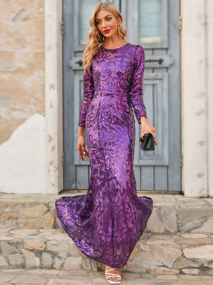 Birthday Maxi Dress Jewel Neck Long Sleeves Sexy Long Dress