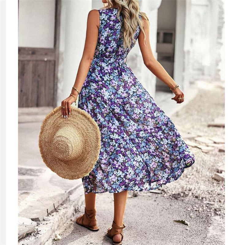 V-Neck Sleeveless Maxi Dress in Vibrant Print Options