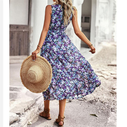 V-Neck Sleeveless Maxi Dress in Vibrant Print Options