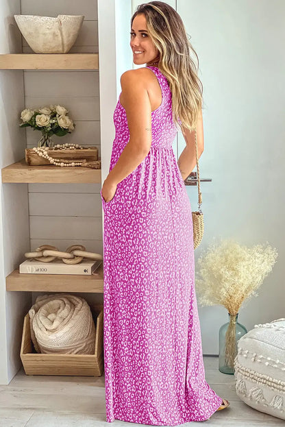 rosy leopard print maxi dress