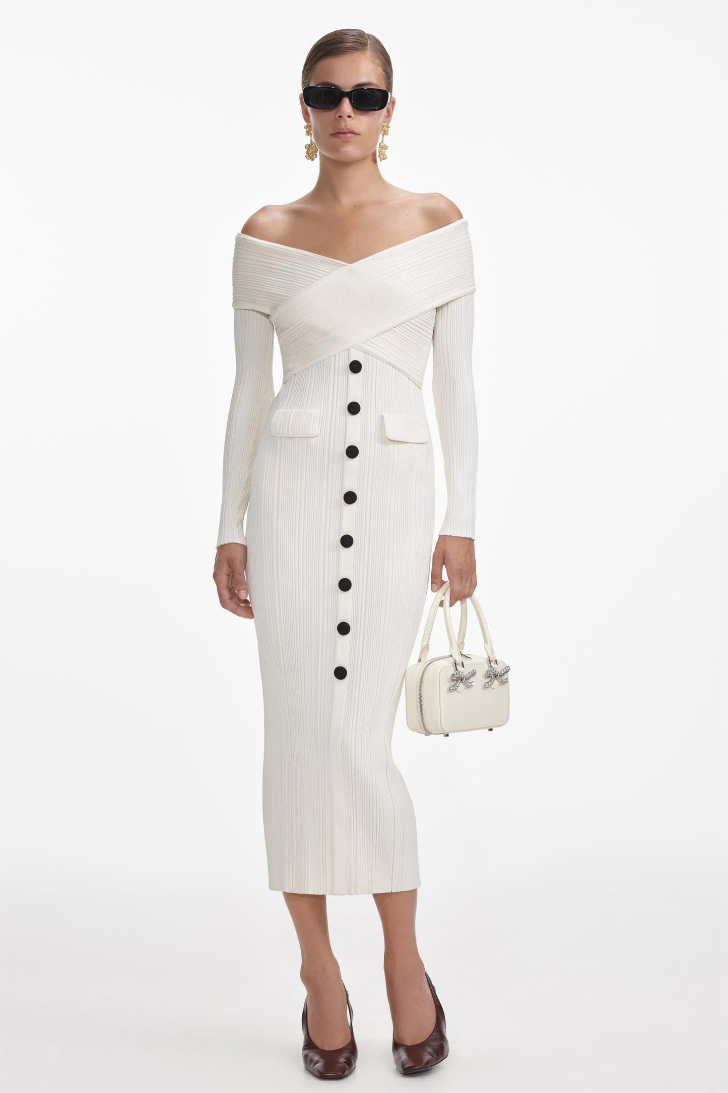 Knit Off-Shoulder Bottom Midi Dress