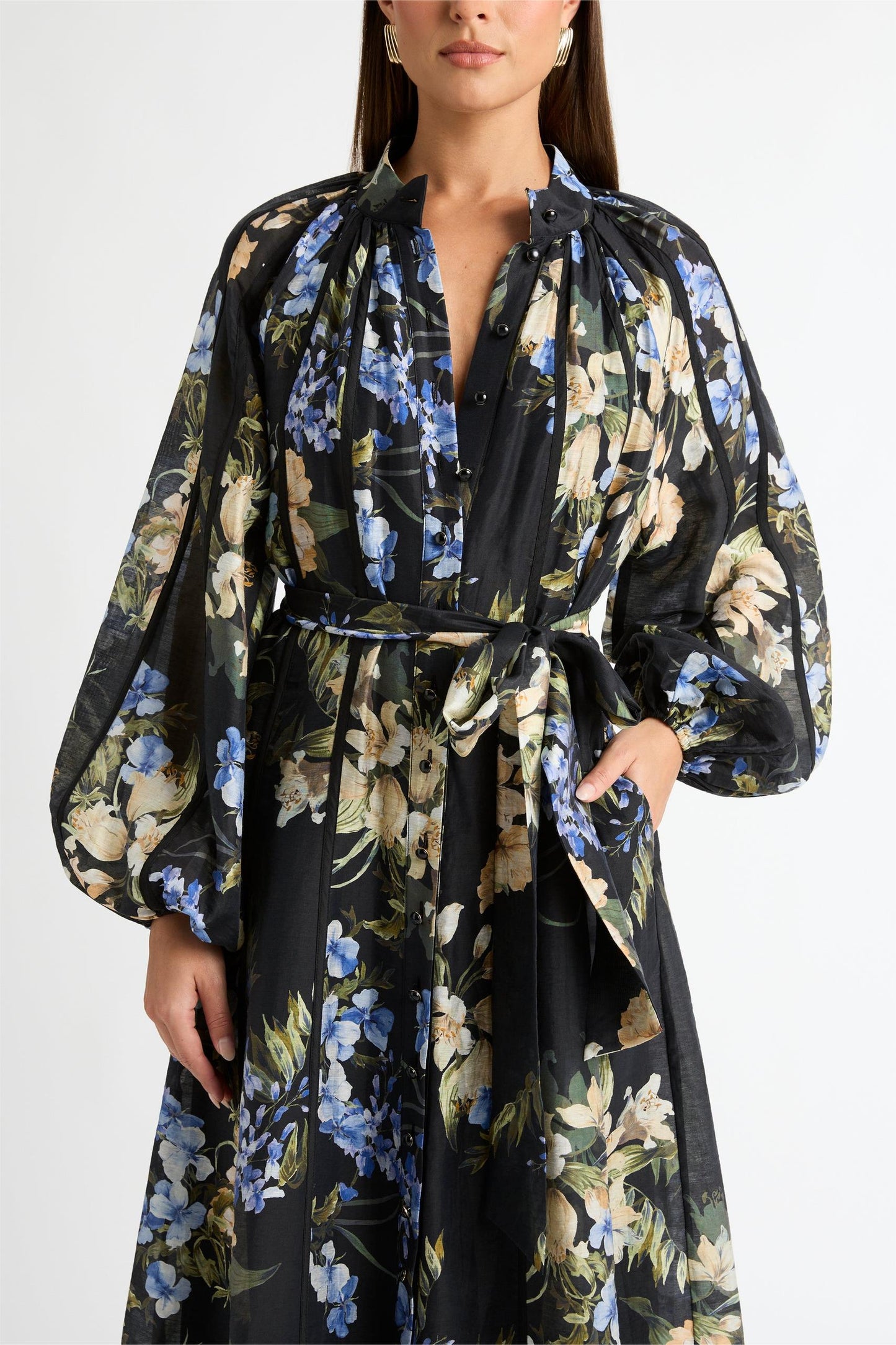 Floral Lantern Sleeve Bottom Midi Dress