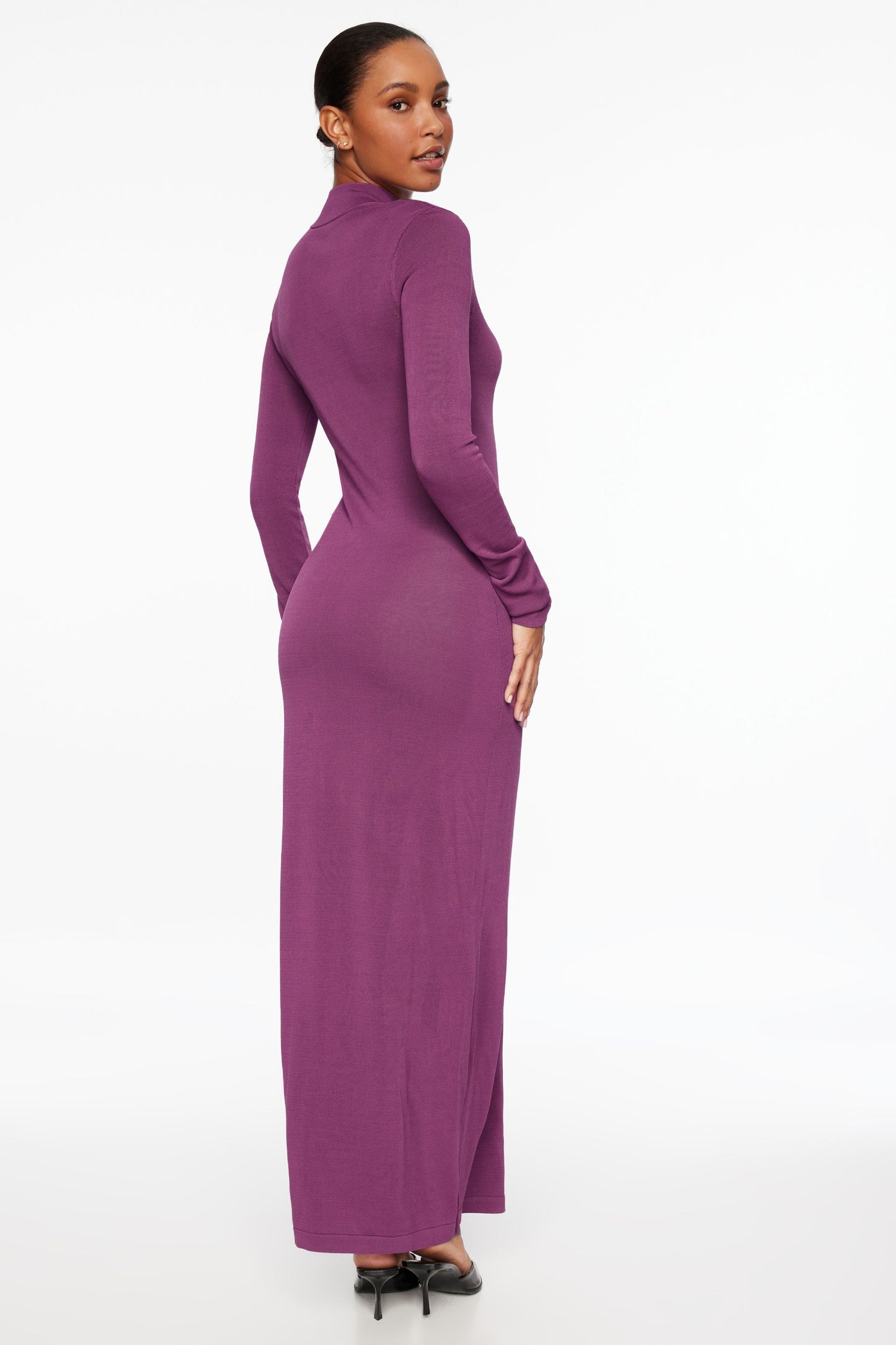 Solid Knit High Neck Midi Dress