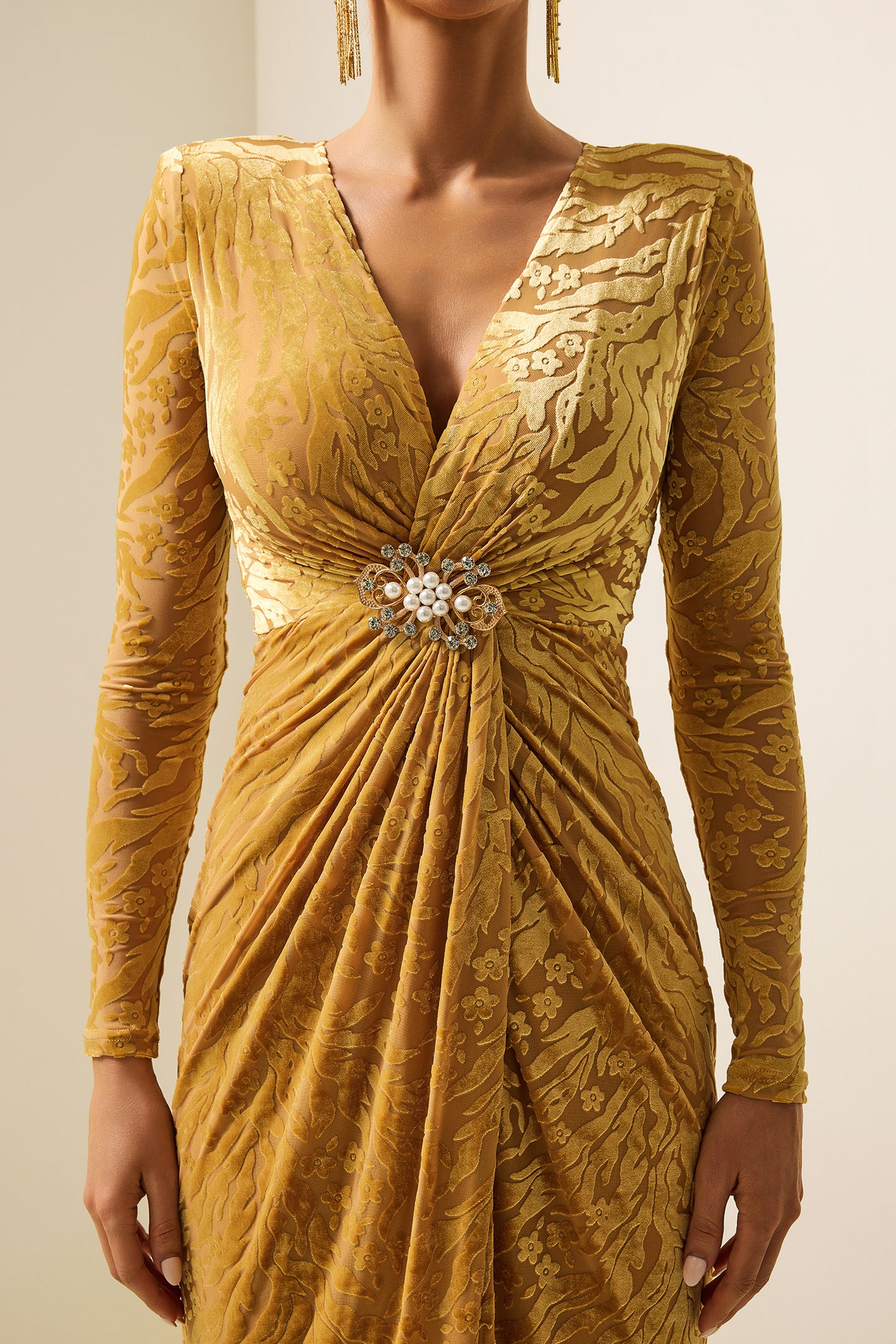 Velvet Burn Out Floral Knotted Midi Dress