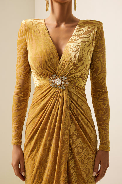 Velvet Burn Out Floral Knotted Midi Dress