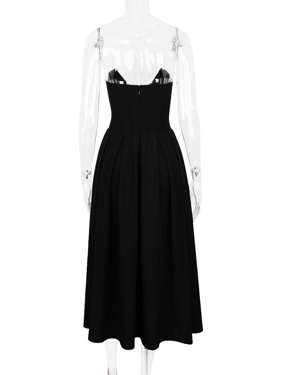 Princeess Line Dress Plunge Bodice Full Circle Skirt Prom Midi Dresses