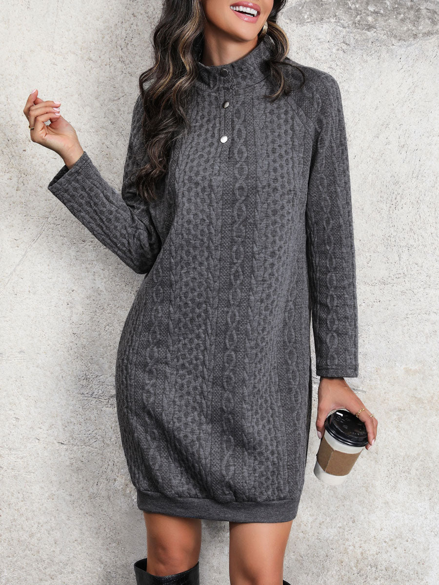 Sweater Dress Stand Collar Long Sleeves Cable Knitted Mini Dresses
