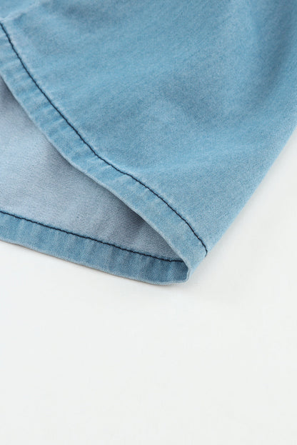 Sky Blue V Neck Bubble Sleeve Ruffle Flared Mini Dress