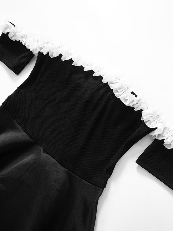 Off Shoulder Dress Ruffles Trim Contrast Sexy Mini Dresses