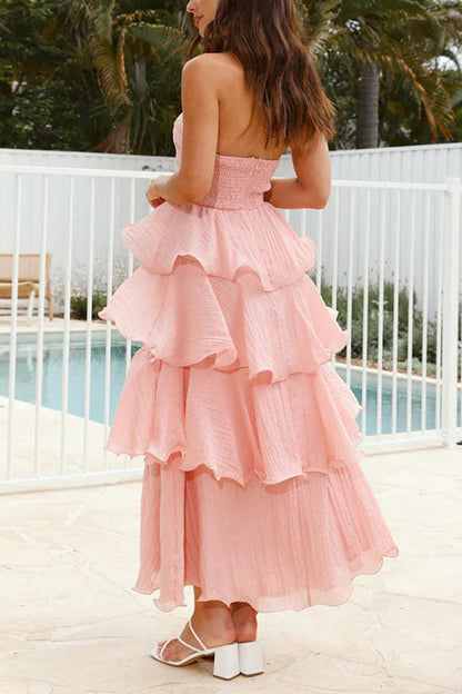 Strapless Ruffle Layered Maxi Dress