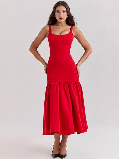 Bodycon Dress Square Neck Backless Ruffles Prom Party Maxi Dresses