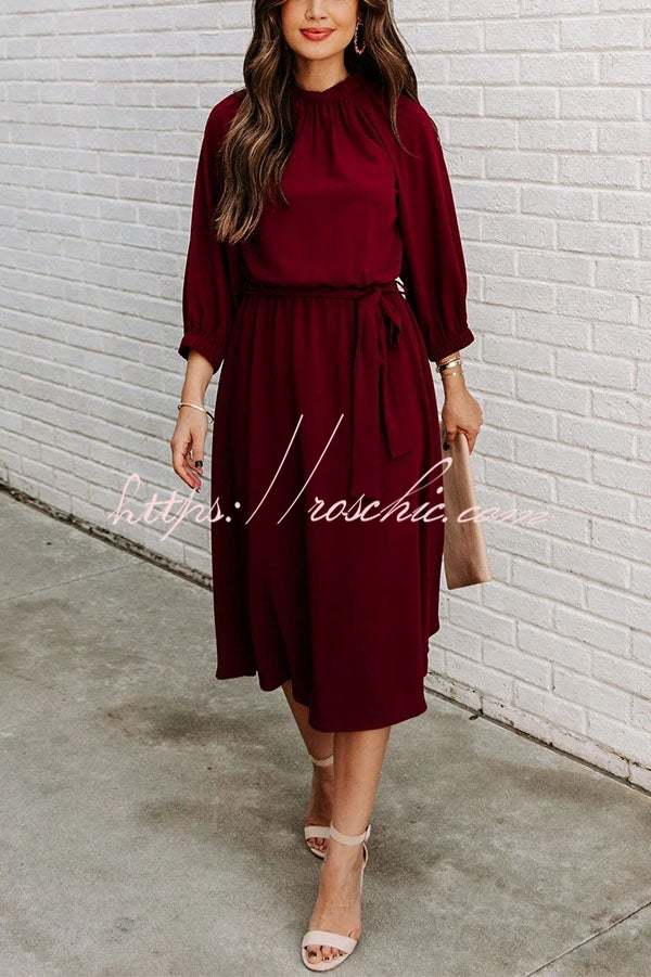 Solid Color Round Neck Big Hem Dress