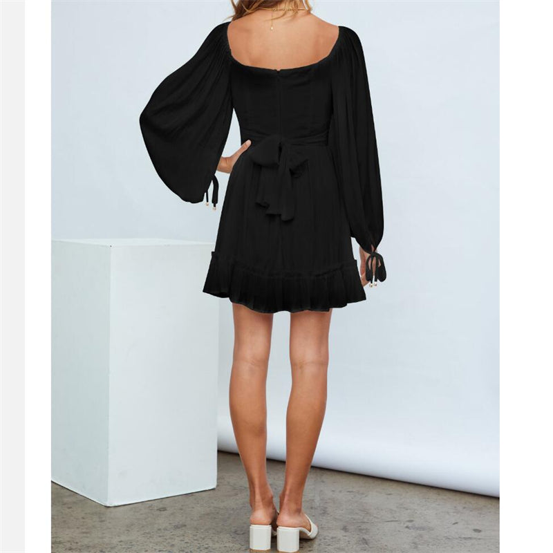 Ruffle Long Sleeve Square Collar Mini Dress in Multiple Colors