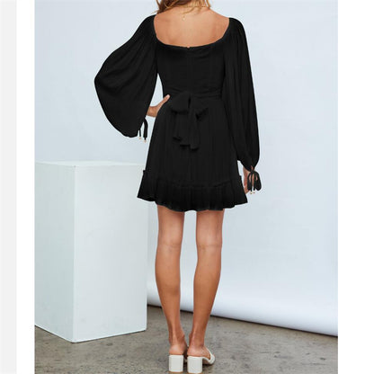 Ruffle Long Sleeve Square Collar Mini Dress in Multiple Colors