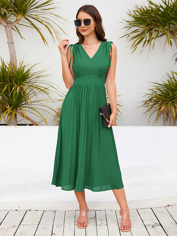 V-Neck Sleeveless Midi Dress