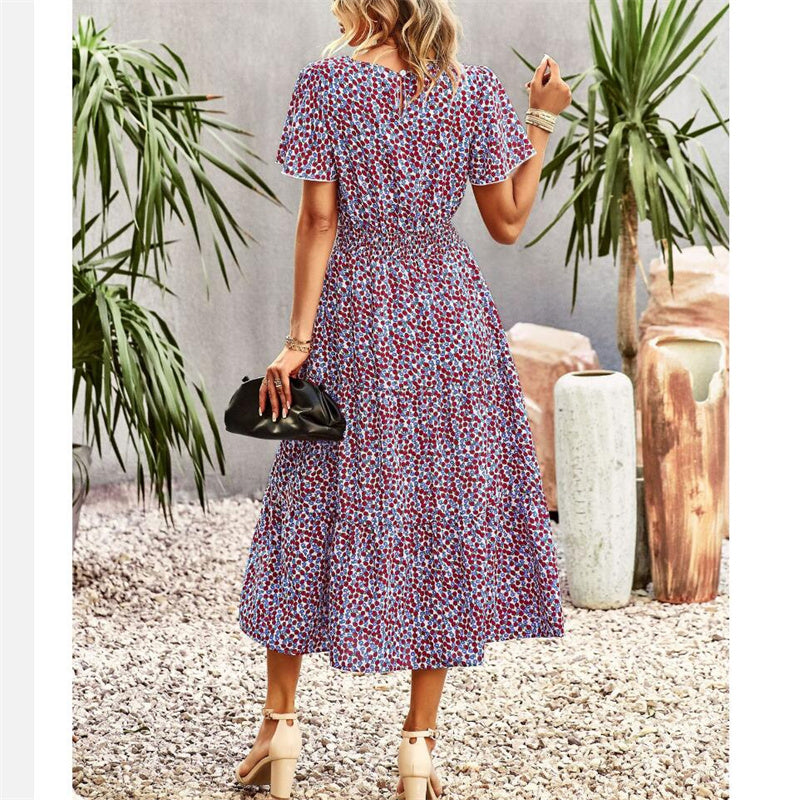 Floral Print Short Sleeve Maxi Dress in Various Colors