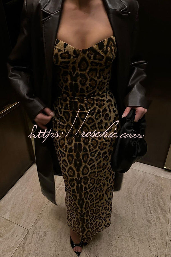 Leopard Print Long Sleeve Sexy Slim Fit Midi Dress
