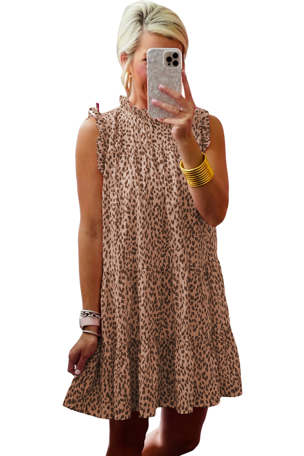 Leopard Ruffled Tiered Sleeveless Mini Dress