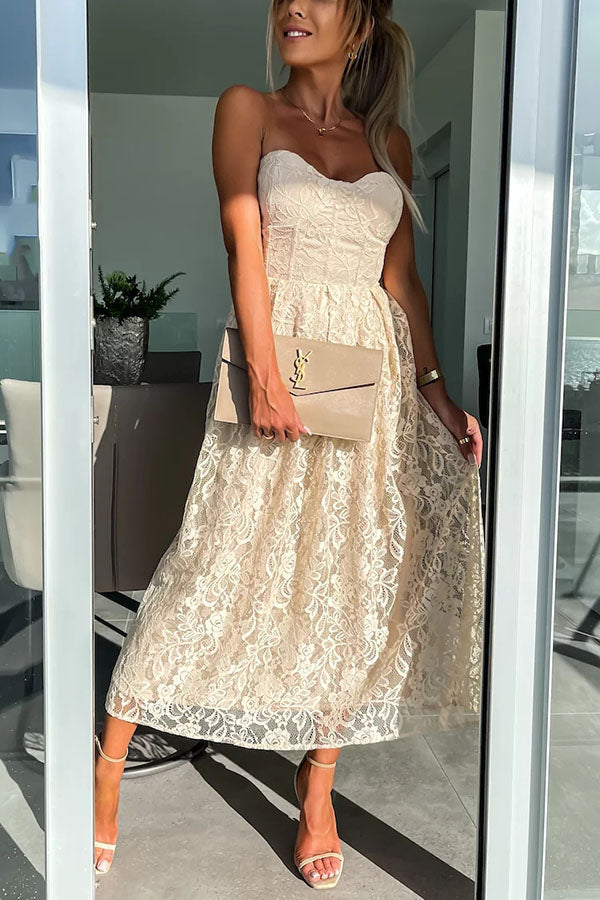 Feeling Like A Queen Lace Off Shoulder Midi Dress