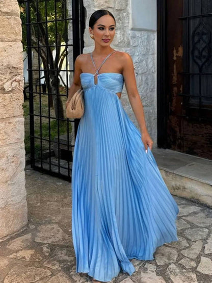 Aurora Soraya Pleated Maxi Dress | Halterneck Bustier | Flowing Skirt