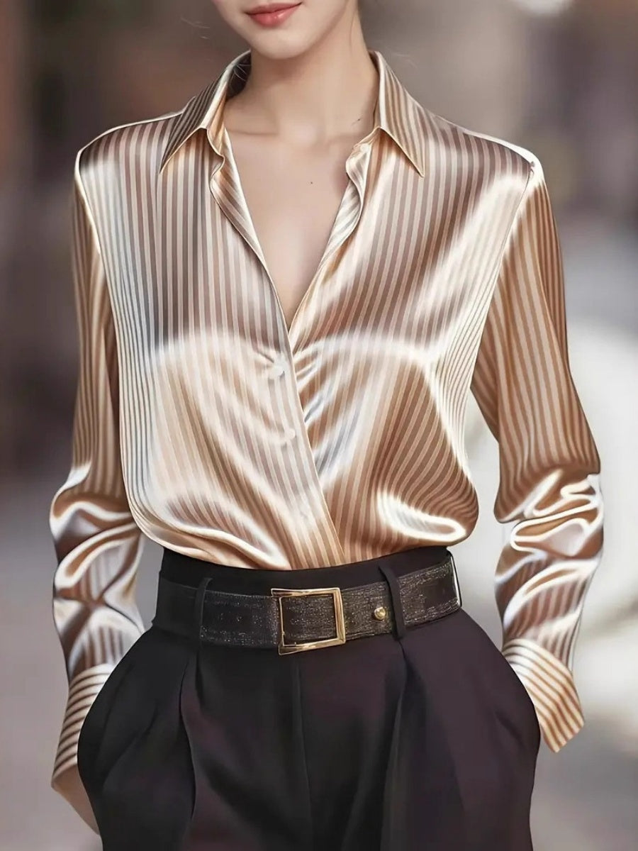 Stripes Single-breasted Slim-fit Satin Casual Shirts
