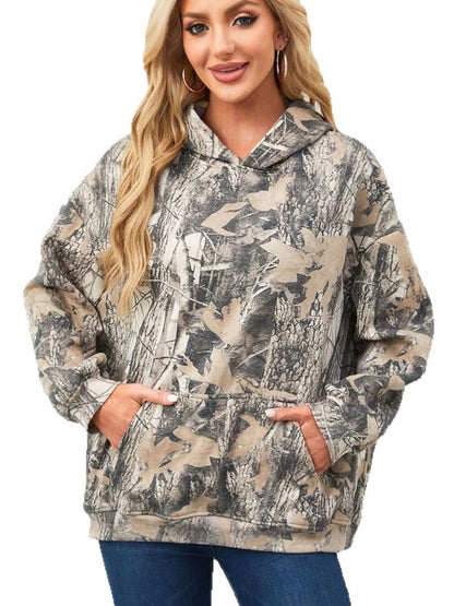 Slip-on Street Style Camouflage Full Print Hooded Jacket Loose Daily Casual Sweatshirt