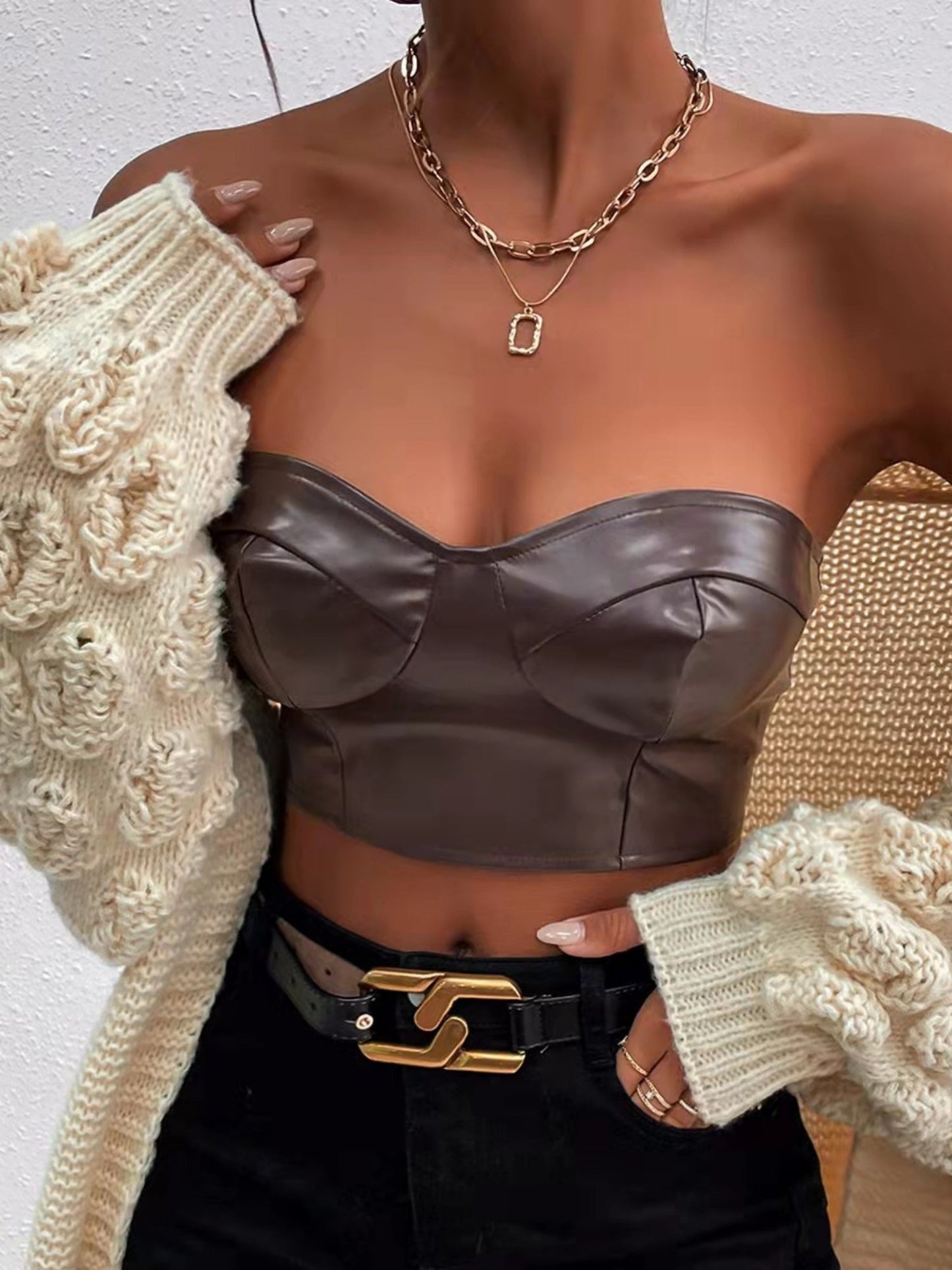 PU Glossy Patent Leather Cropped Tube Top