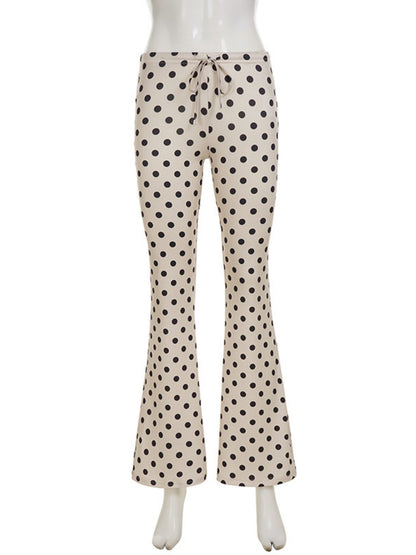 Polka Dots Low-rise Loose-fit Micro-flared Pants