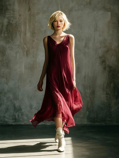 V-neck Sleeveless Chiffon Long Dress