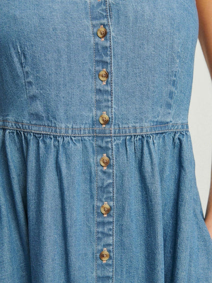 Denim Pocket Buttons Camisoles Maxi Dresses