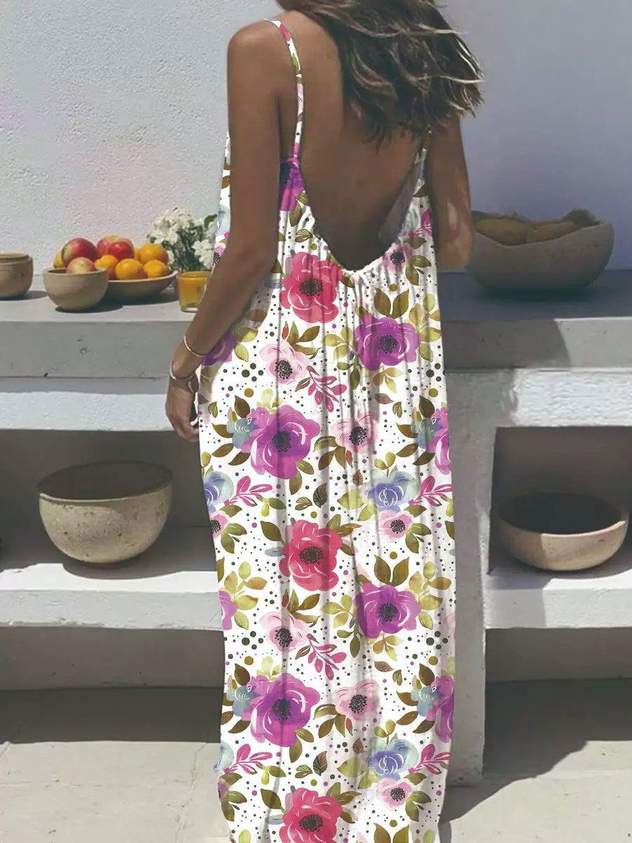 Vacation Halter-neck Backless Loose Long Dress