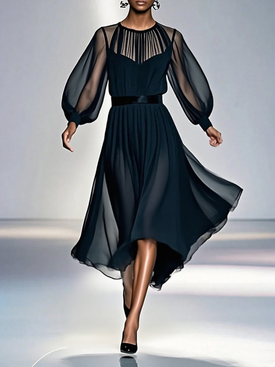 Black Waist Camisoles Mesh 2-piece Sets Maxi Dresses
