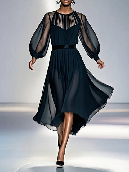Black Waist Camisoles Mesh 2-piece Sets Maxi Dresses