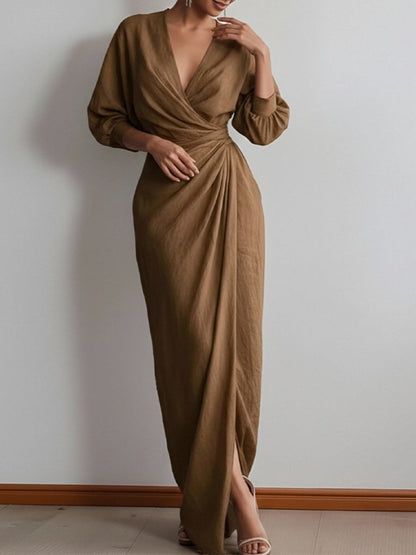 V-neck Waist Wrap Grace Temperament Maxi Dresses