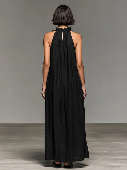 Backless Solid Color Midi Dress
