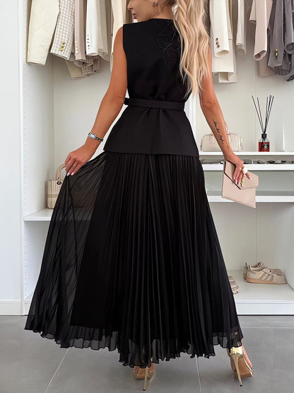 Suit Vest Pleated Skirt Two Sets
