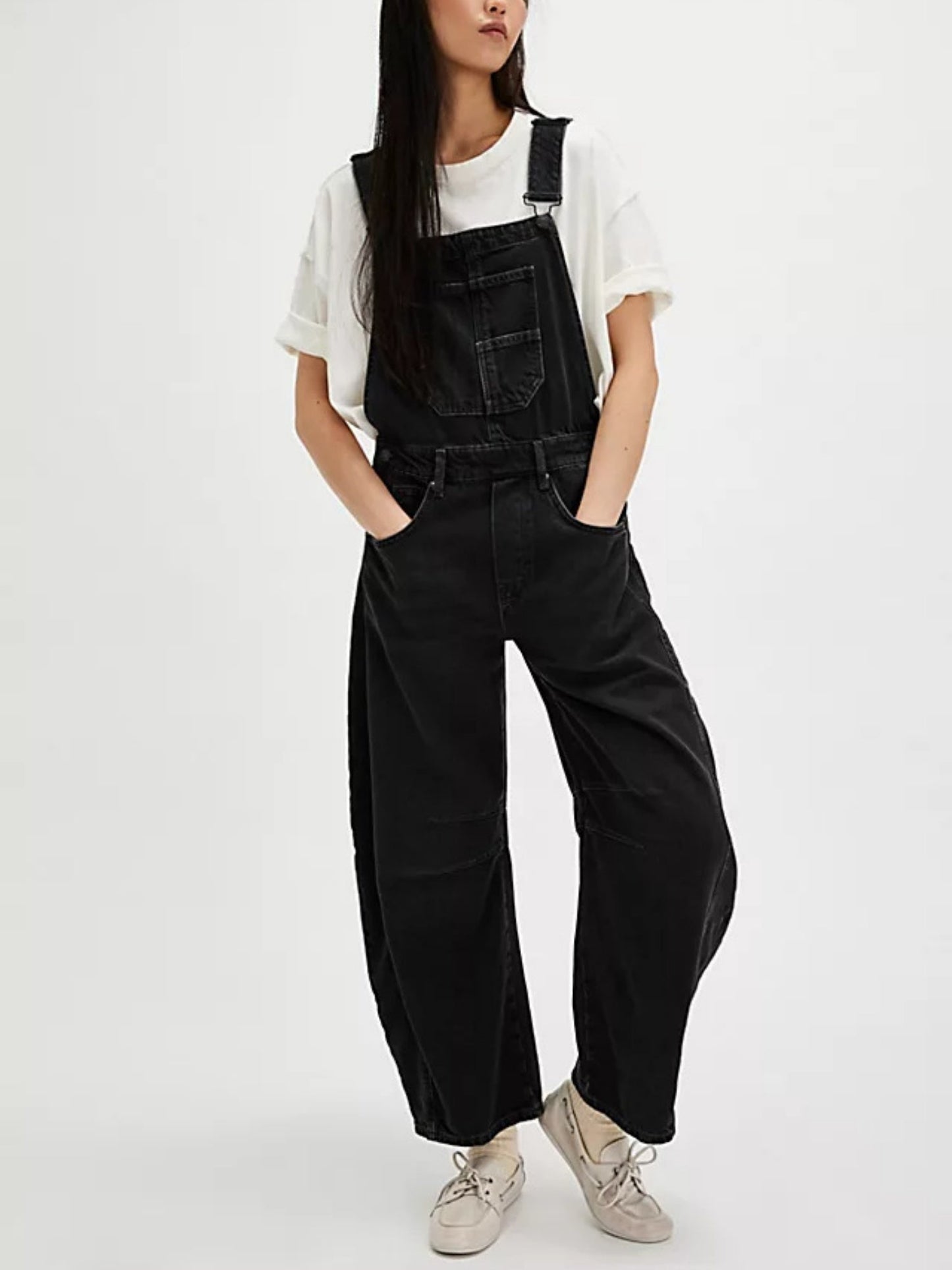 Washed Pocket Loose-fit Denim Overalls