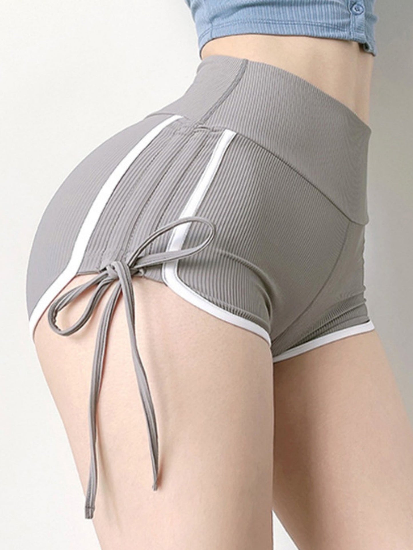 Drawstring Color Blocking High-waisted, Tummy-flattening, And Butt-lifting Yoga Shorts