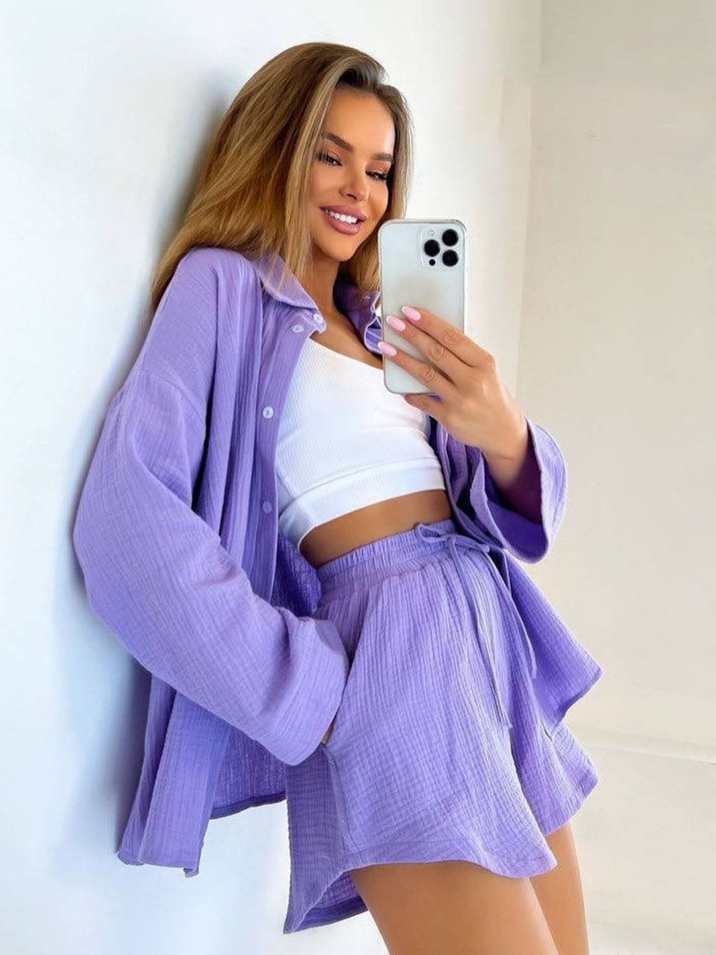 Long-sleeved Shirt Shorts 2-piece Sets