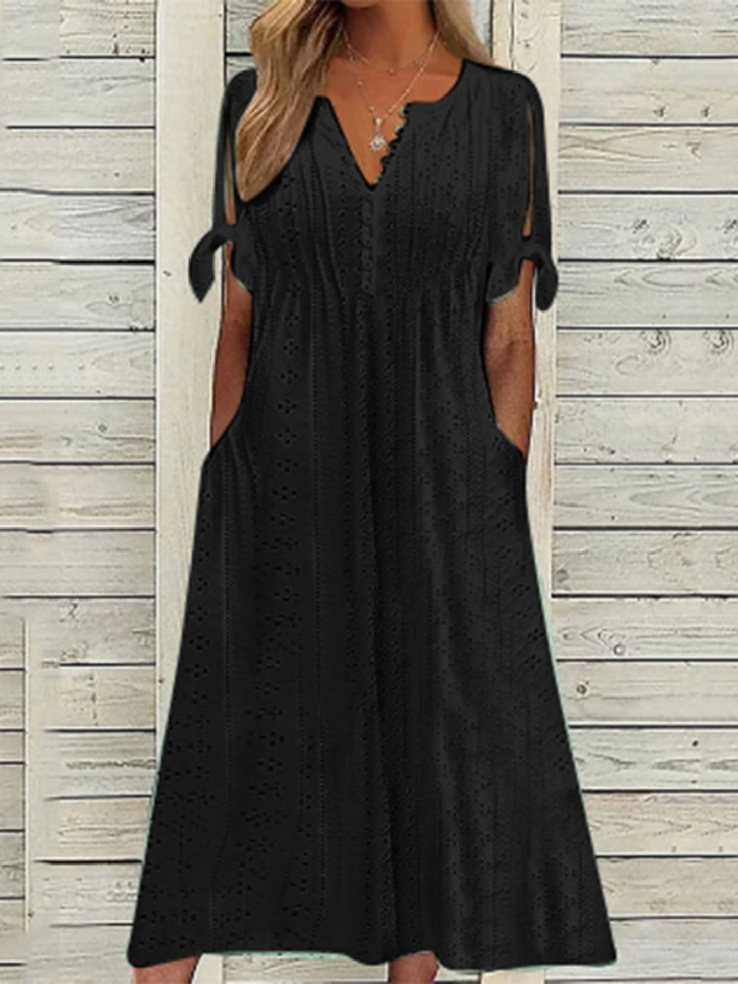 Hollow Out Off-shoulder V-neck Lace Ruffles Maxi Dresses