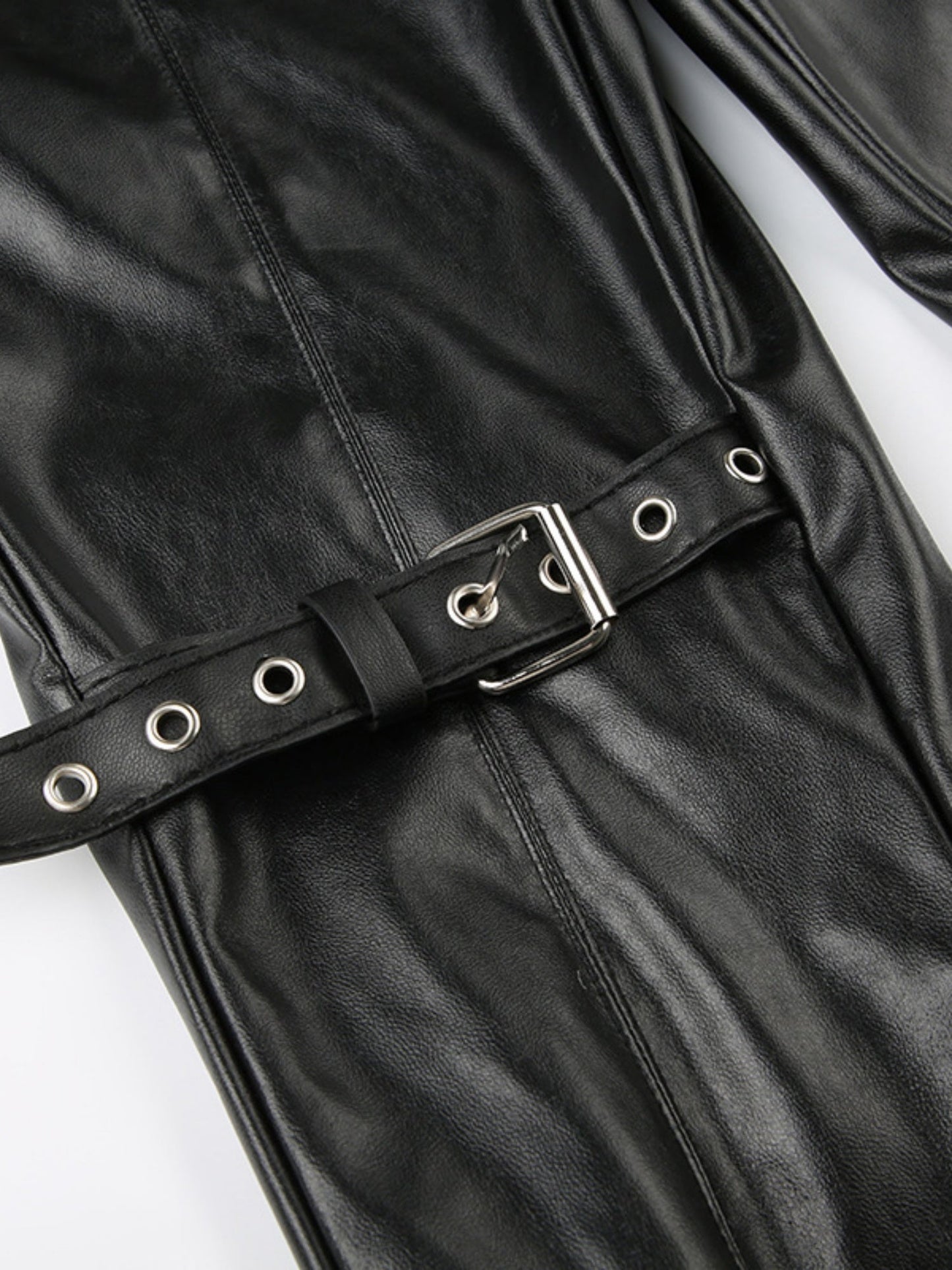 Leather Lace Patchwork Eyelet Buckle Low-rise Bell-bottoms Pants