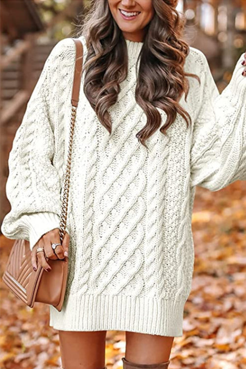 Margovil Long Sleeves Cable Knit Mini Sweater Dress