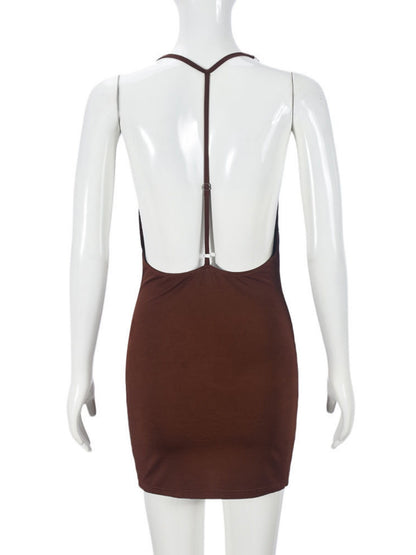 Deep V-neck Exposed Backpack Buttocks Camisoles Mini&Short Dresses