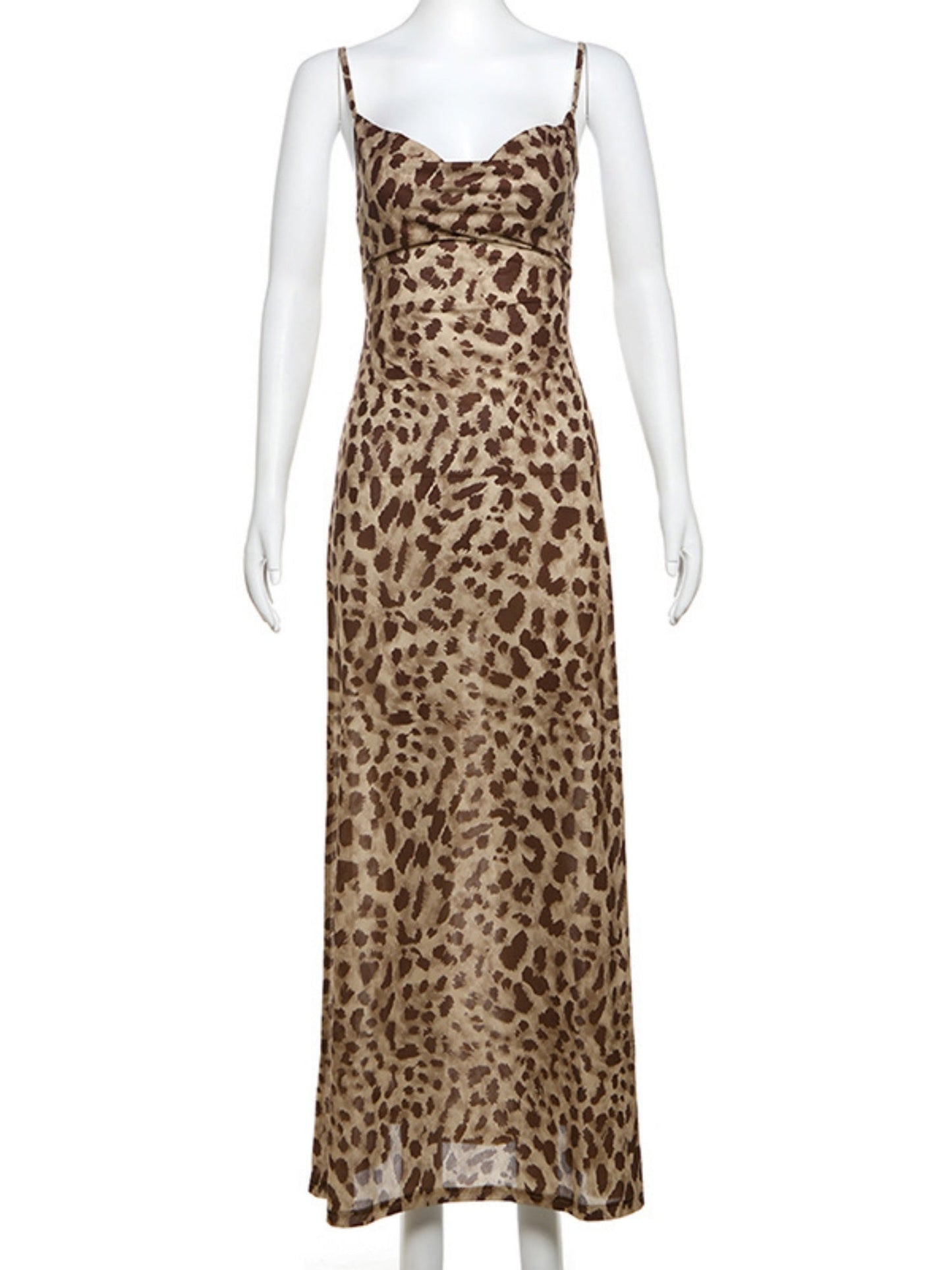 Leopard Print V-neck Backless Maxi Dresses