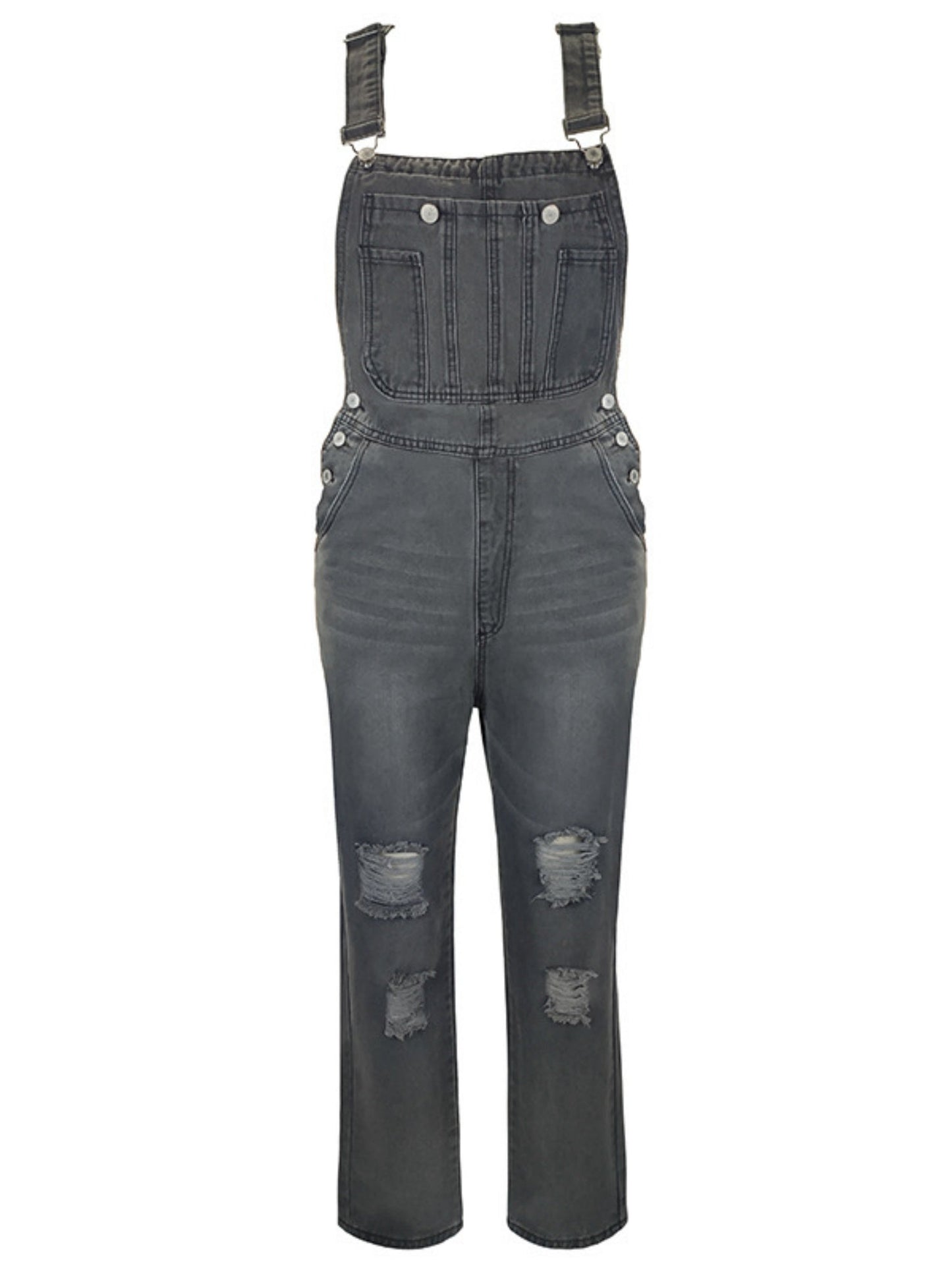 Hole Washed Pocket Denim Overalls