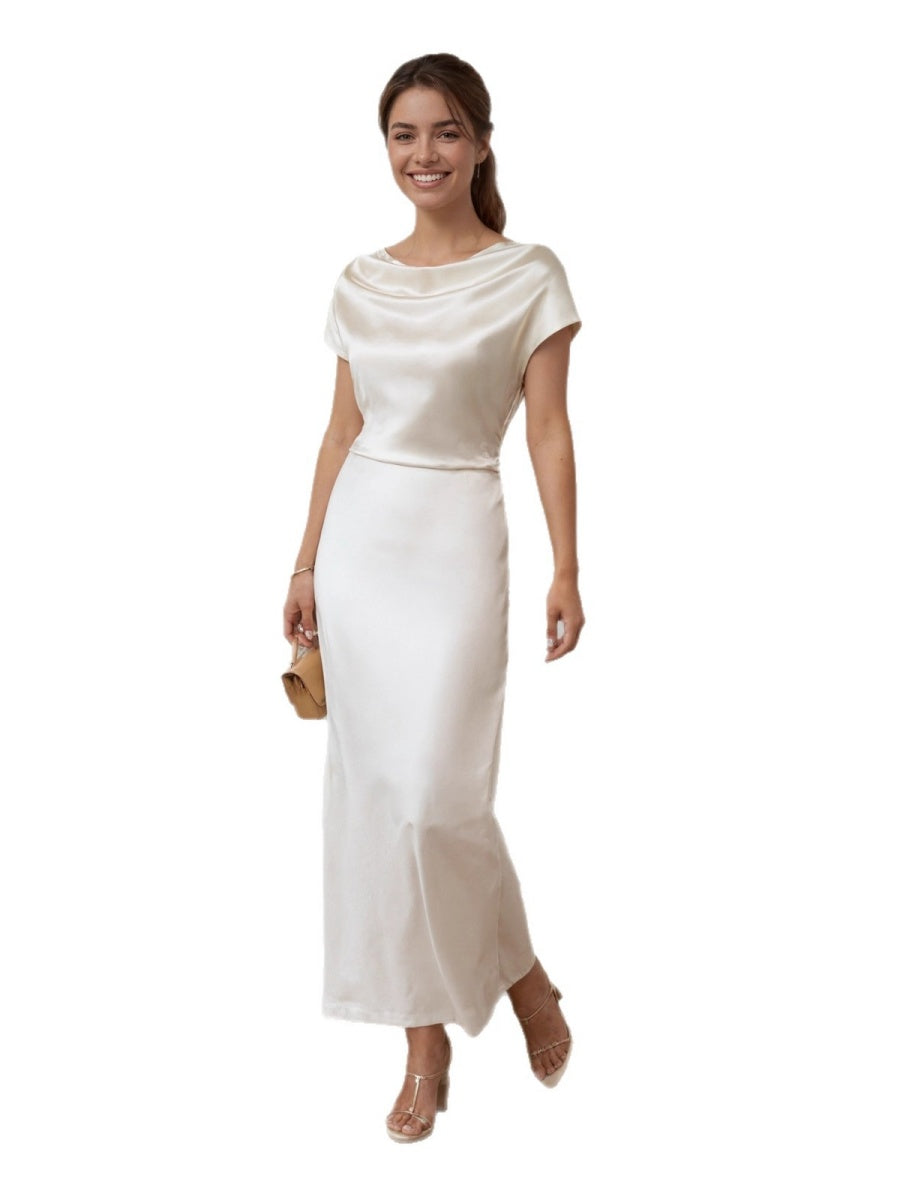 Satin Slim-fit Off Shoulder Lace Up Midi Dresses